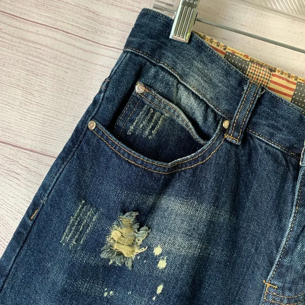 Qimu Fashion Mens Distressed Denim Jean Shorts Paint Splatter Size 30